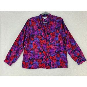Impressions of California Purple VTG Floral Print Shirt Womens Button-Up Size 12